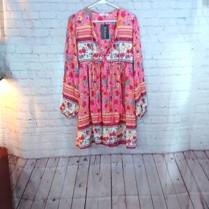 R.VIVIMOS M Womans Bohemian Pink Floral Top‎  NWT